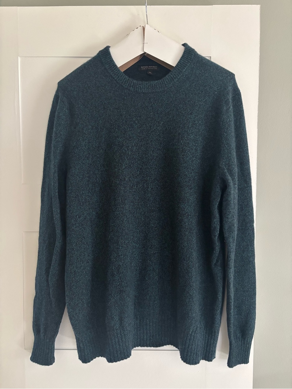 Men’s BR 100% Italian merino wool “gifting crew” neck sweater emerald green XL
